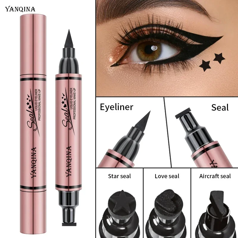Waterproof Liquid Eyeliner Pen - قلم تحديد العيون بختم مزدوج الأطراف،